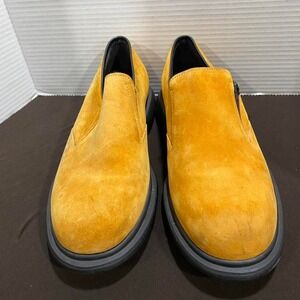 Yellow suede Hush Puppies slip-on loafers men 27. SKU315#suedelove
